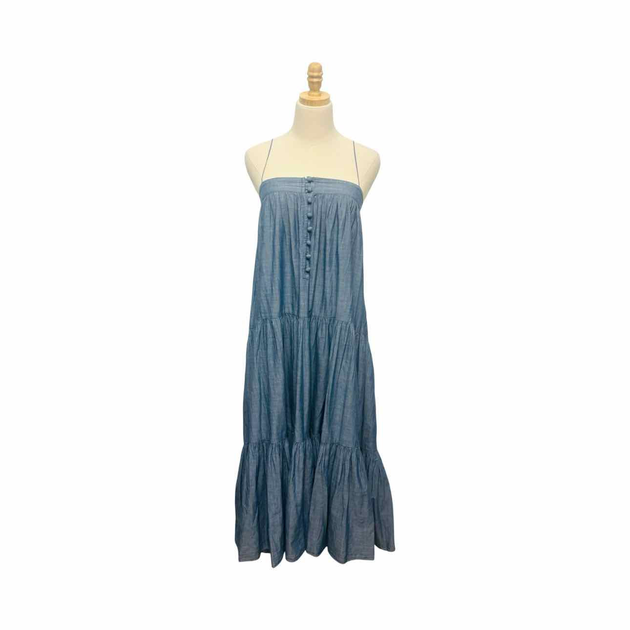 apiece apart denim dress NWT Apiece Apart Blue Denim Ruffled Off The Shoulder Midi Dress 4